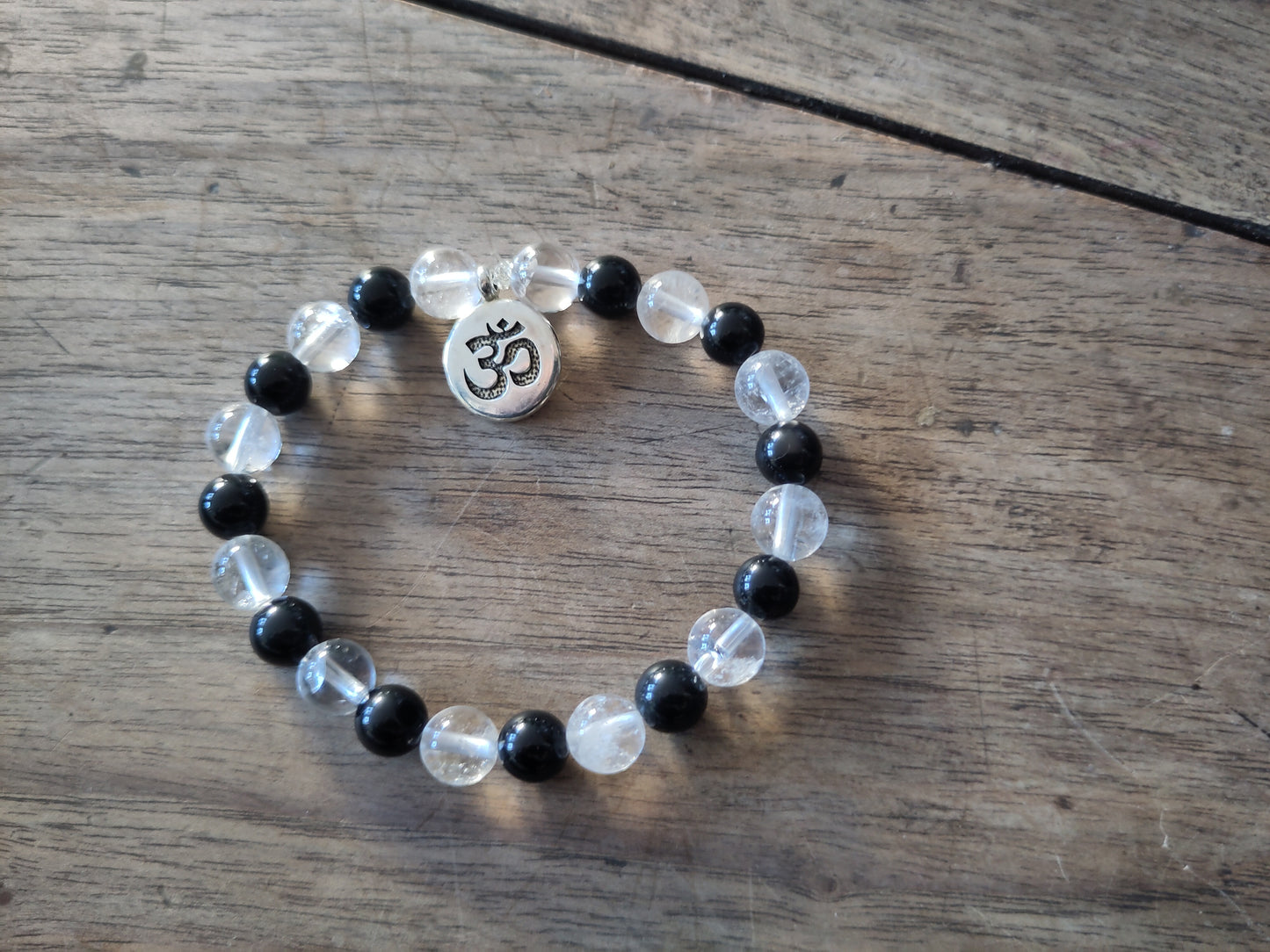 Obsidienne noire et cristal de roche