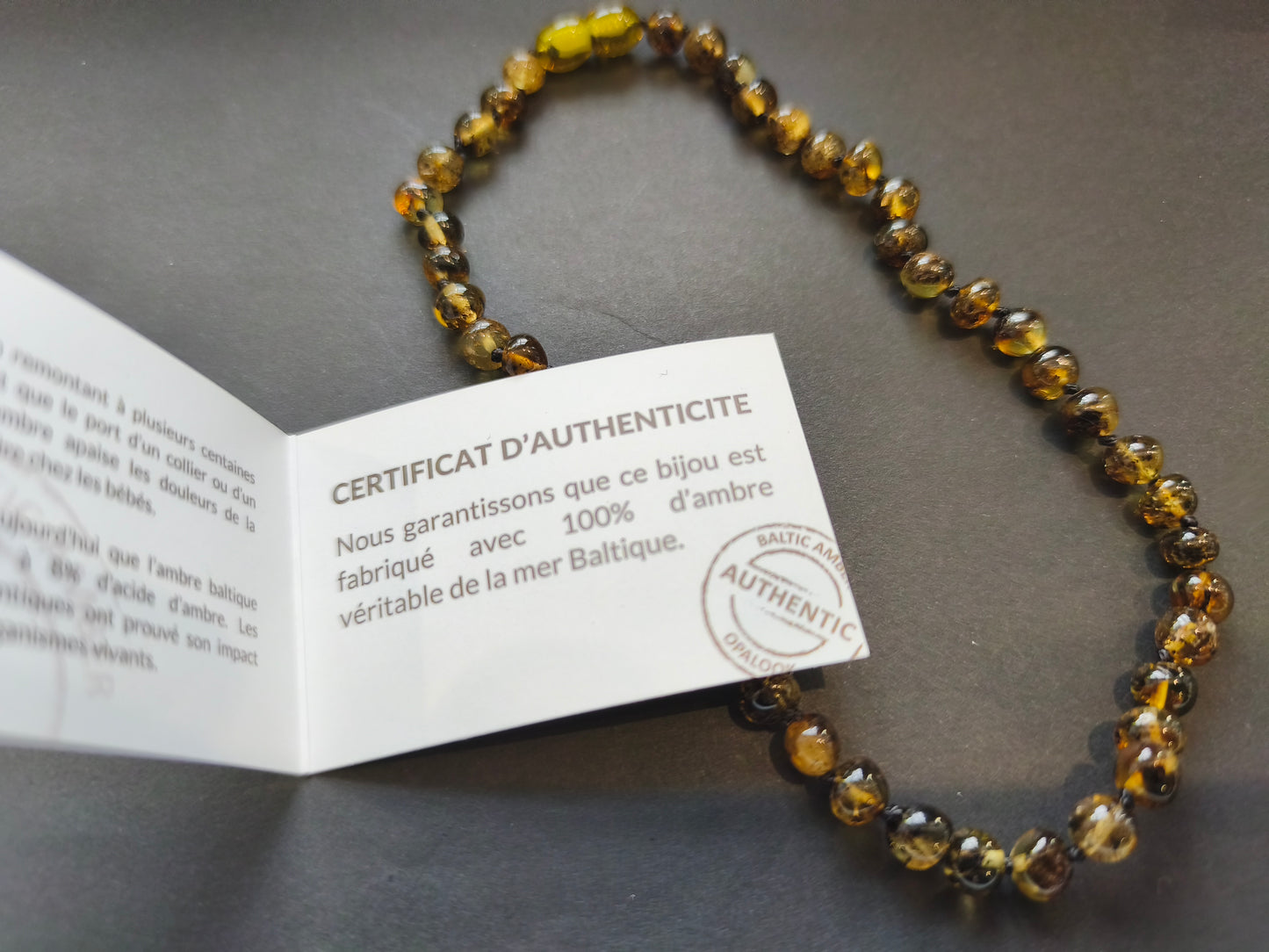 Collier Ambre Verte certifié Dentition Bébé